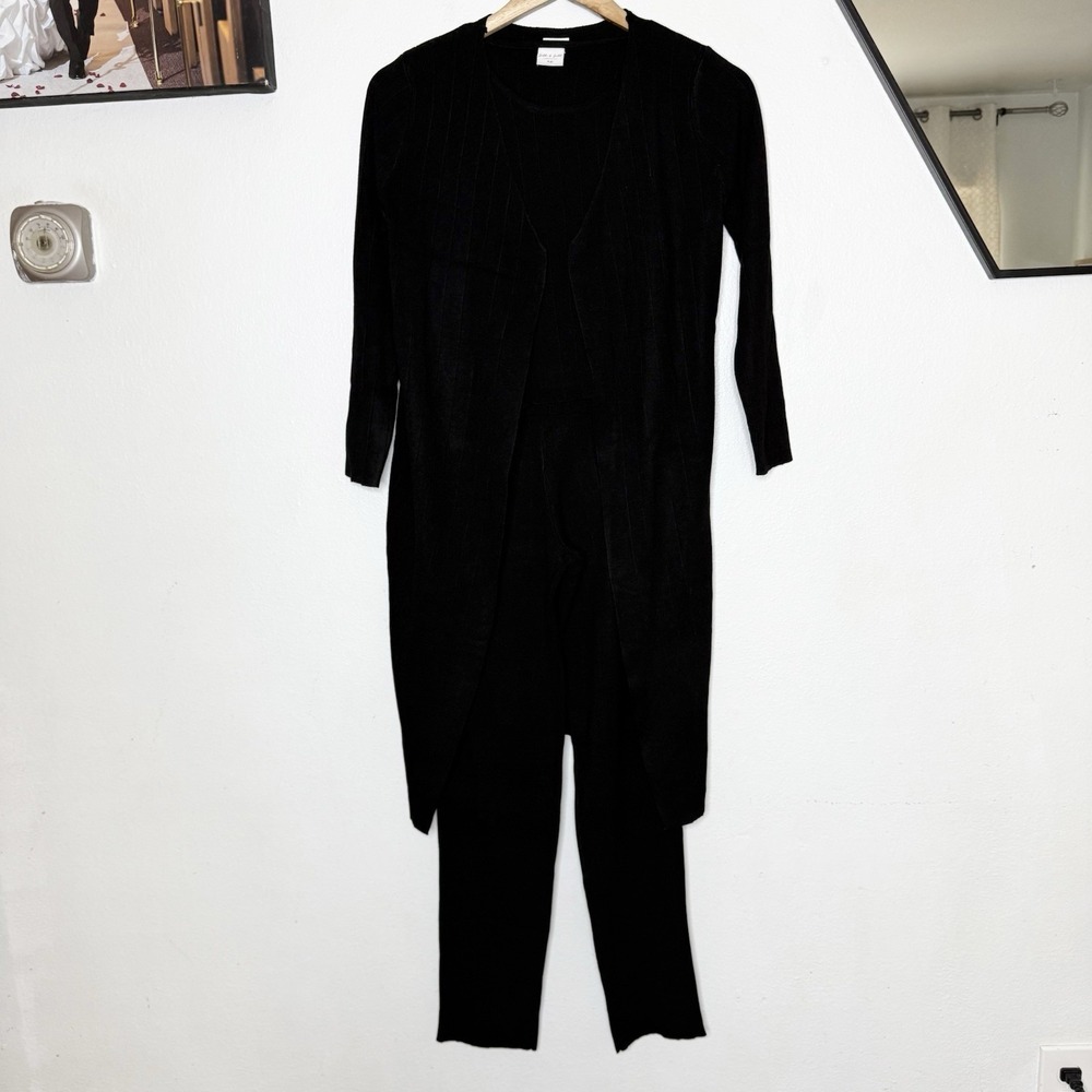 Silk And Salt 3 Piece Staycation Ribbed Loungewear Black Set Womens XS